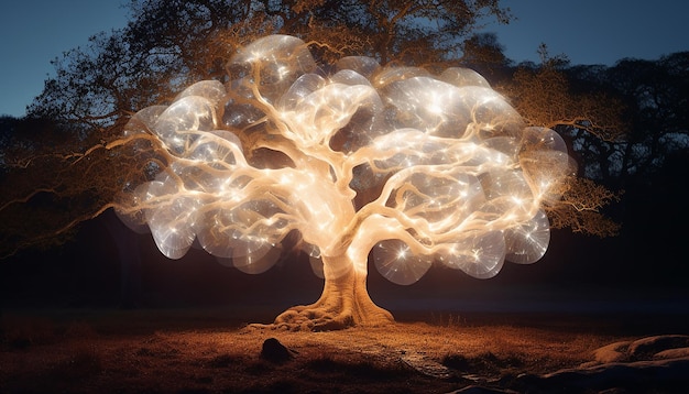 Foto un árbol hecho de luz ilustración de energía creativa del árbol de la vida