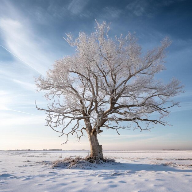 Foto un árbol con hielo en él y el cielo en el fondo