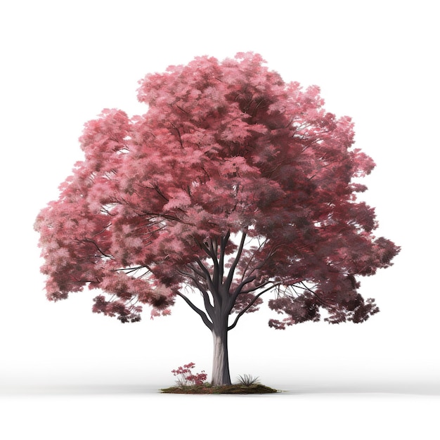 Foto un árbol con una hoja roja y un fondo blanco.