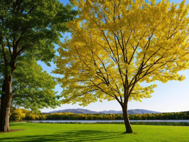 Un árbol con hojas amarillas Paisaje