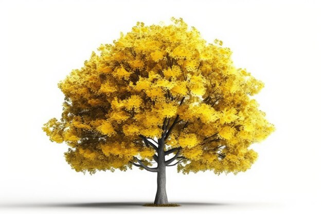 Foto Árbol de hojas amarillas sobre un fondo blanco simple ia generativa