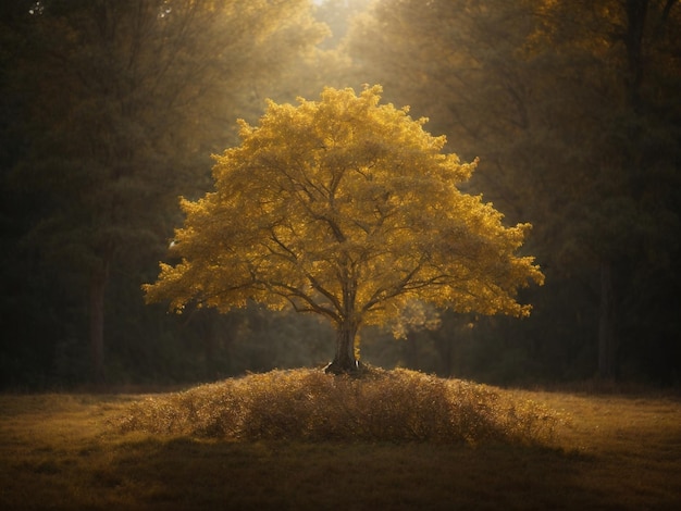 Un árbol con hojas doradas