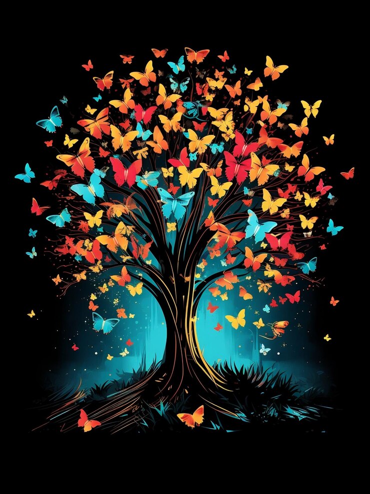 un árbol con hojas en forma de mariposa