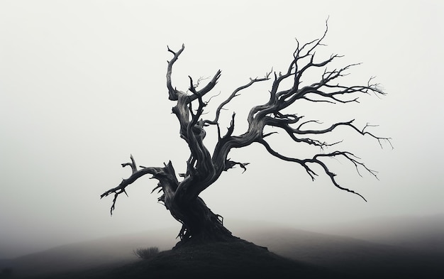 un árbol sin hojas se muestra en blanco y negro.