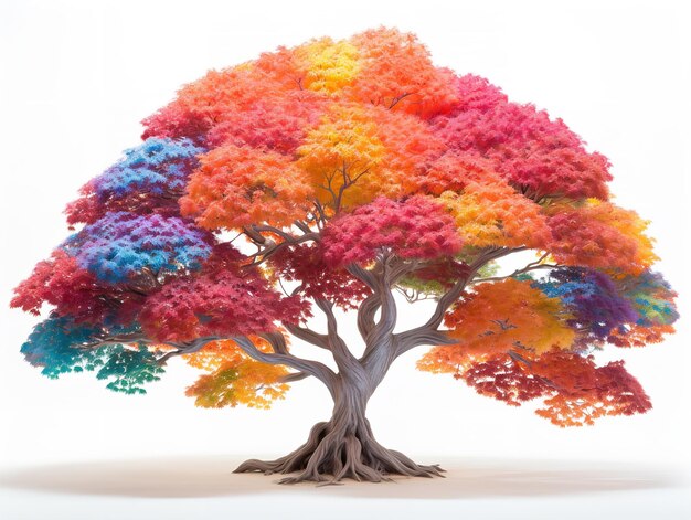 Foto Árbol con hojas multicolores diversidad y cambio aislados en fondo blanco generado por ia