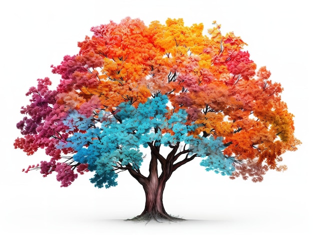 Foto Árbol con hojas multicolores diversidad y cambio aislados en fondo blanco generado por ia