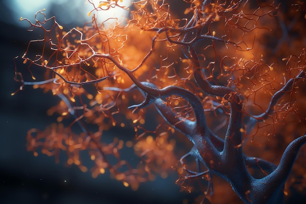 Un árbol con hojas de naranja y la palabra árbol en él.