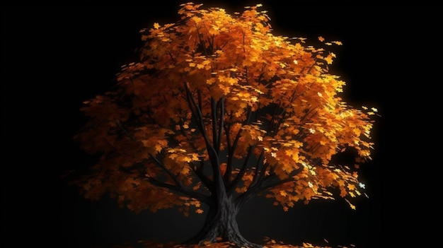 Un árbol con hojas de naranja que está en la oscuridad generativa ai.