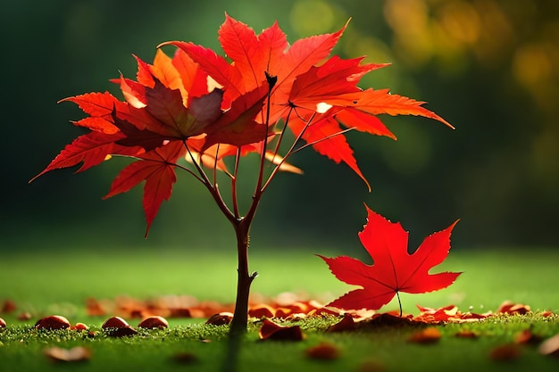 Un árbol con hojas rojas en otoño.