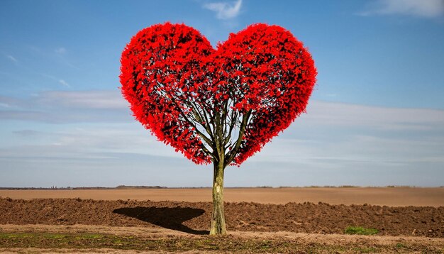 Un árbol con hojas rojas que dice amor en él