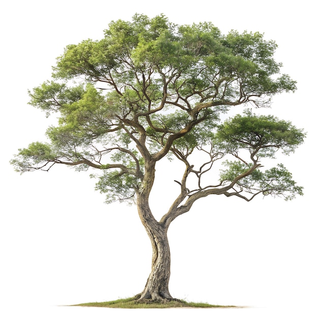 un árbol con hojas verdes y un fondo blanco