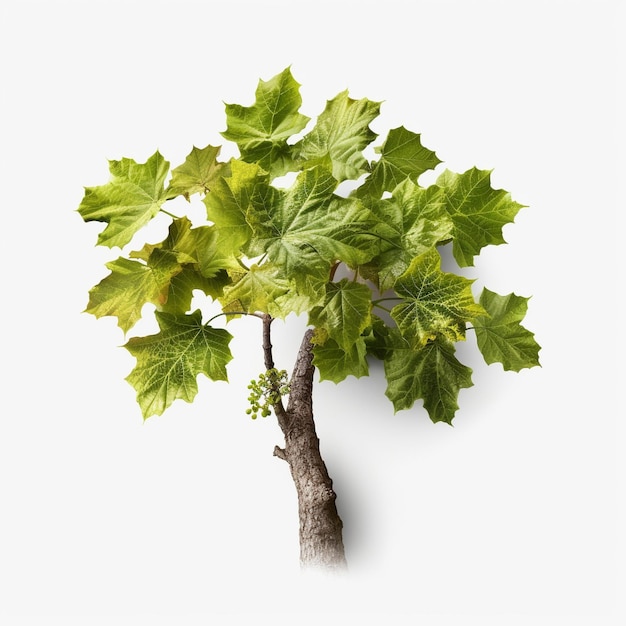 un árbol con hojas verdes y un fondo blanco