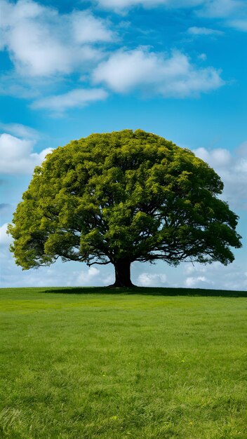 El árbol icónico crea un punto focal en un vibrante panorama verde