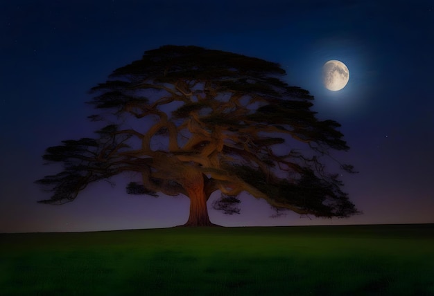 Foto Árbol increíble bajo la luz de la luna