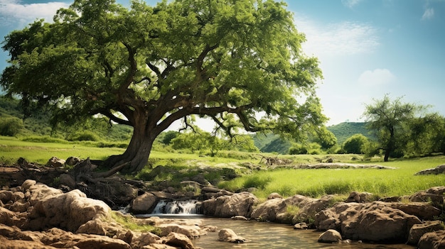 árbol junto a un pequeño arroyo