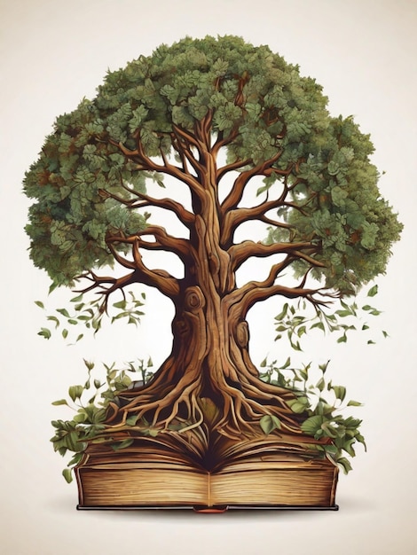 un árbol con un libro para el diseño de la camiseta