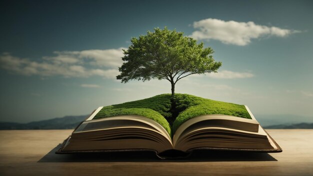 un árbol en un libro que crece