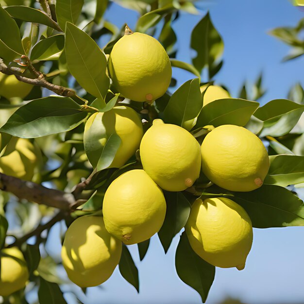 Foto un árbol de limón con algunos limones en él