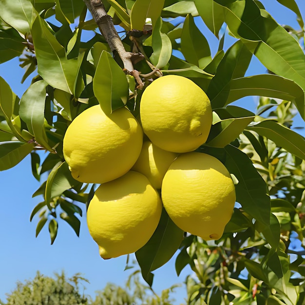 un árbol de limón con un montón de limones colgando de él