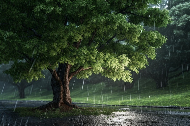 Foto en el árbol de la lluvia ia generativa