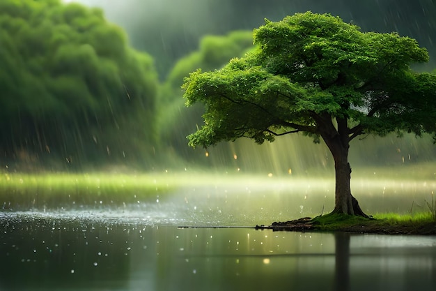 un árbol bajo la lluvia por persona