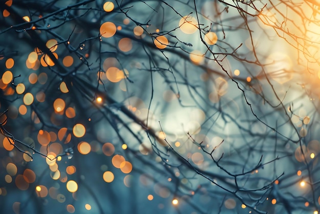 Un árbol con luces en el fondo