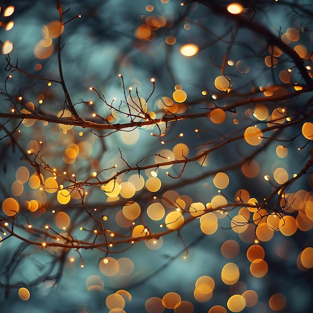 Un árbol con luces en el fondo