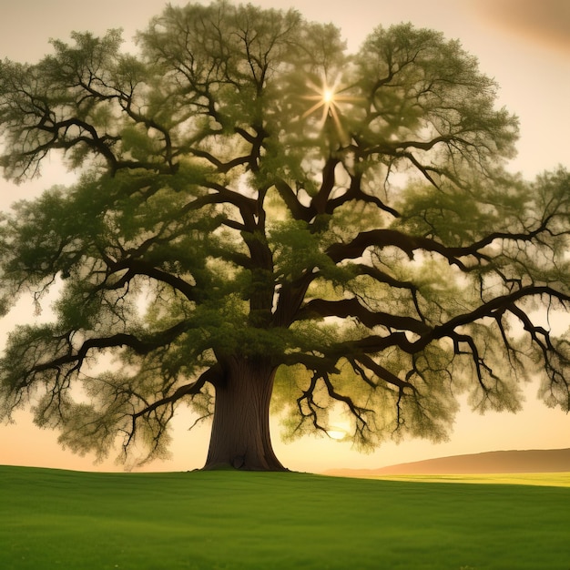 árbol en la luz del atardecer render 3 d