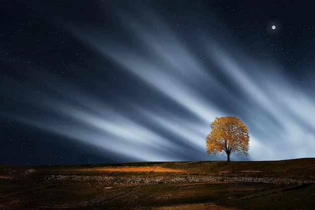 Un árbol con la luz en el cielo