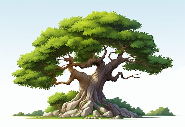 Foto Árbol de madera dura africana ilustración al estilo de dibujos animados sobre un fondo blanco