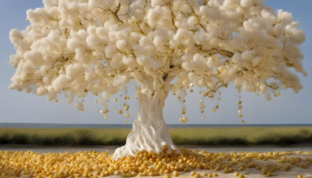 Foto un árbol con maíz debajo y un árbol con las palabras plántulas