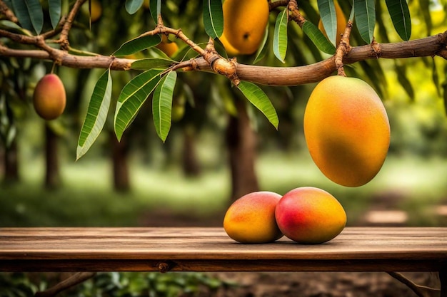 un árbol de mango con un melocotón en el lado