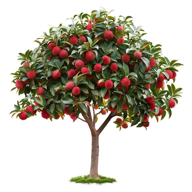 un árbol con manzanas rojas en él y un fondo blanco