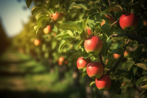 Un árbol con manzanas rojas en él