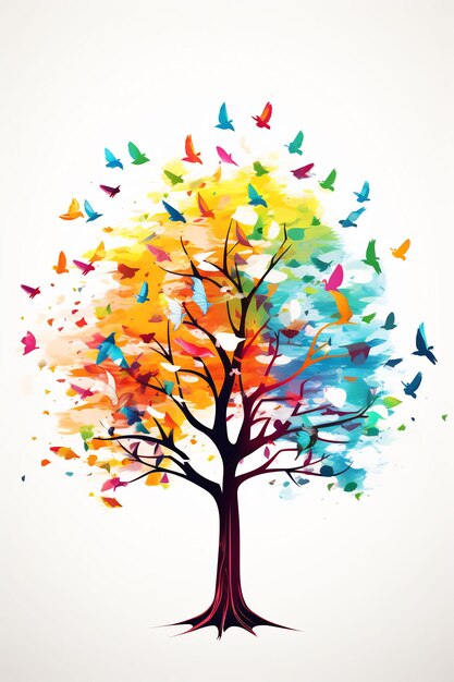 Un árbol con mariposas de colores