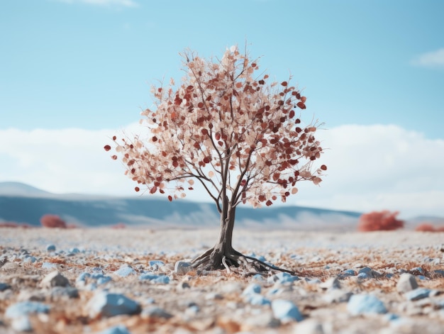 un árbol en medio de un campo árido