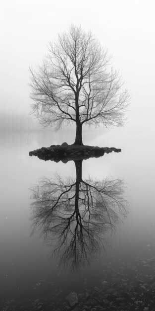 Foto un árbol en medio de un lago con sus ramas que se extienden en todas direcciones