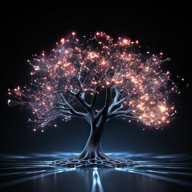 Foto Árbol metálico de neuronas fondo negro tecnología cibernética ia generativa