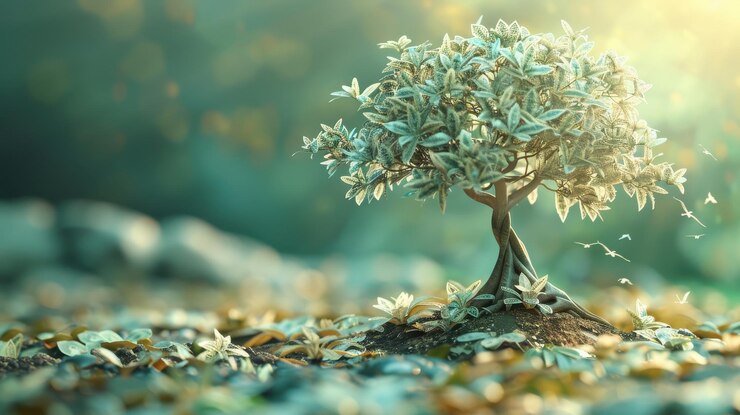 Árbol en miniatura creciendo en un jardín Concepto de naturaleza y crecimiento