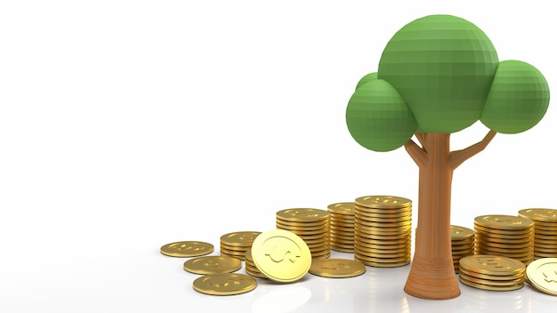 El árbol y las monedas de oro para la ecología o el concepto de negocio representación 3d