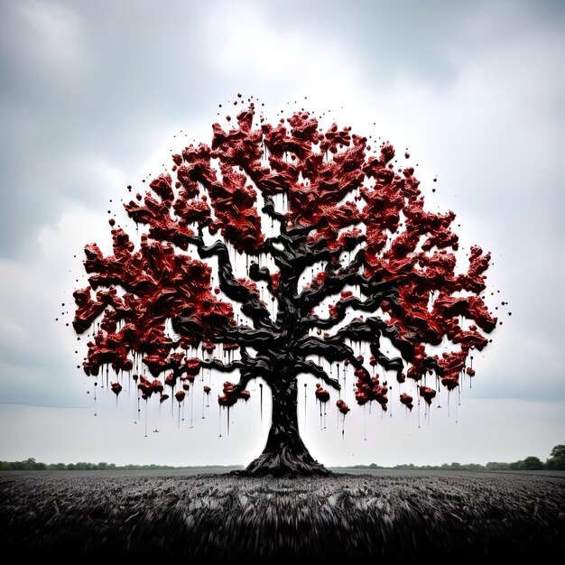 Foto un árbol con un montón de pájaros rojos en él