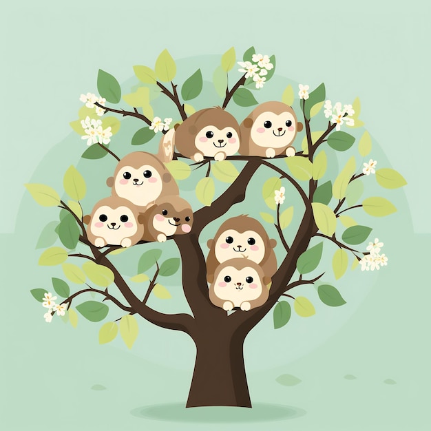 un árbol con muchos monos bonitos en él