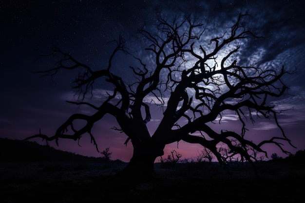 Un árbol muerto contra el cielo nocturno