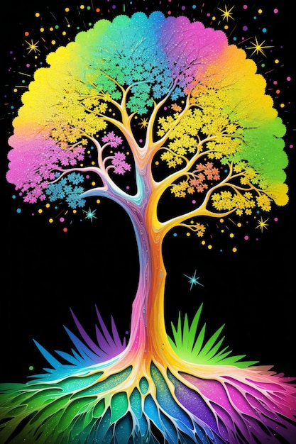 Foto Árbol multicolor sobre un fondo negro