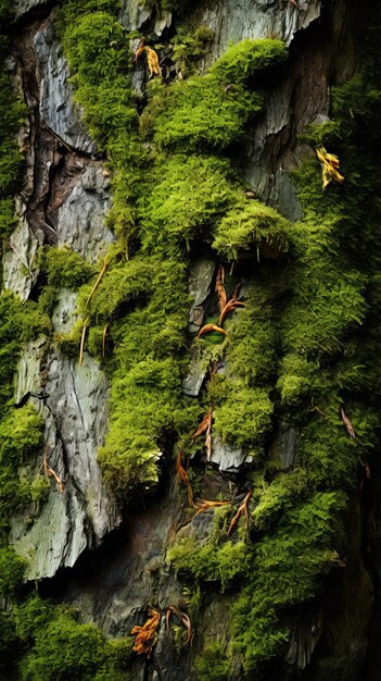 un árbol con musgo en él y un musgo verde en él