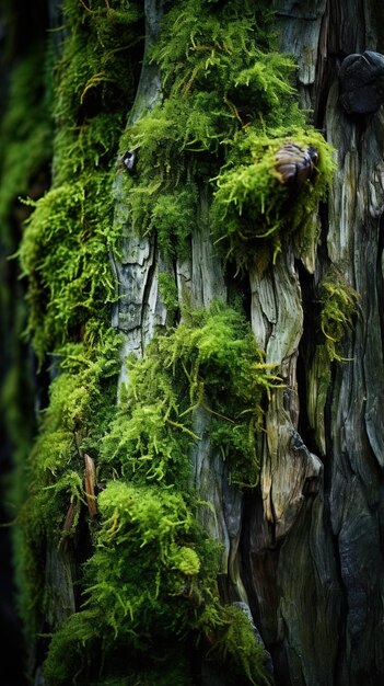 un árbol con musgo y musgo en él