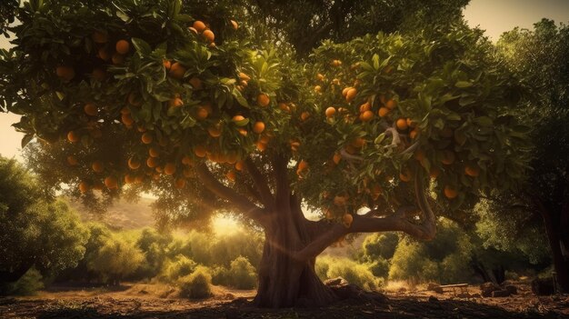 Un árbol con naranjas al sol