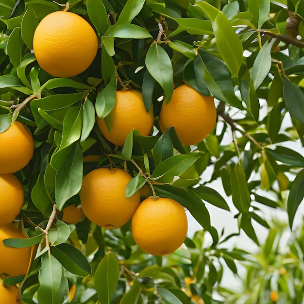 Foto un árbol con naranjas y hojas verdes con un fondo blanco