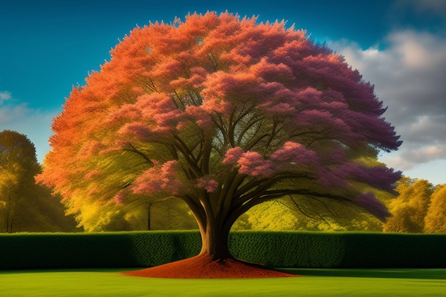 Un árbol con un naranjo brillante en el medio.