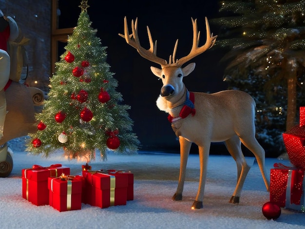 Foto Árbol de navidad 3d navidad santa claus renos año nuevo ciervo 3d fondo de pantalla hd